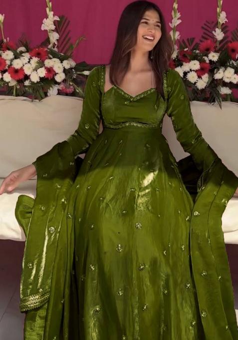 Mahendi Sequence Silk Kurta Set