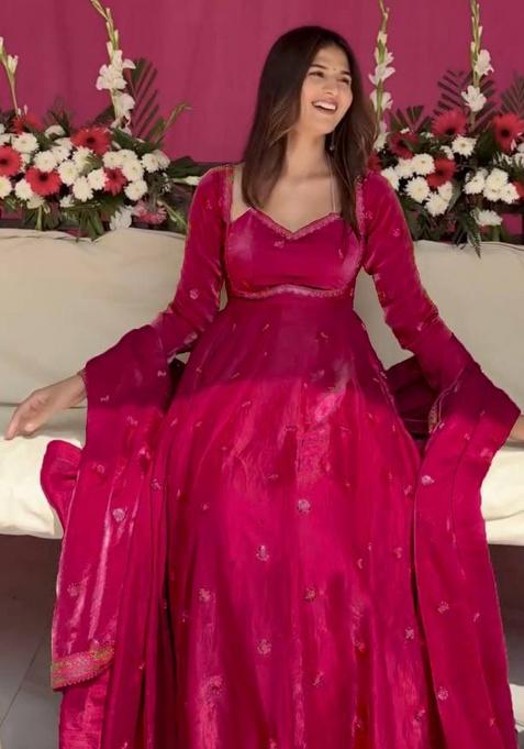 Pink Sequence Silk Kurta Set