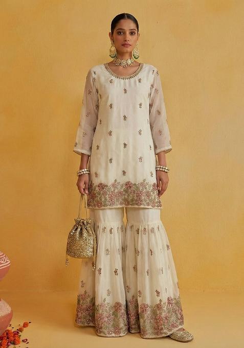 Light Yellow Embroidered Georgette Kurta Set