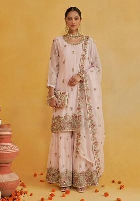Light Pink Embroidered Georgette Kurta Set