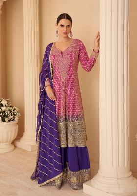 Pink Embroidered Georgette Kurta Set