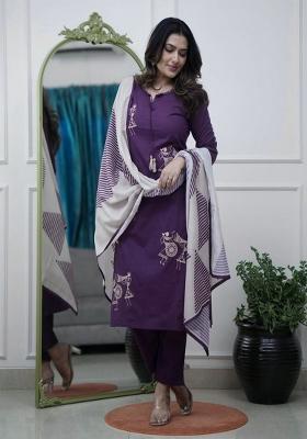 Purple Embroidered Cotton Kurta Set