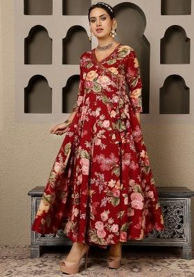 Red Printed Cotton Kurta Set