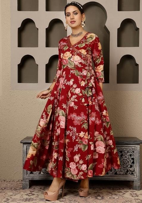 Red Printed Cotton Kurta Set