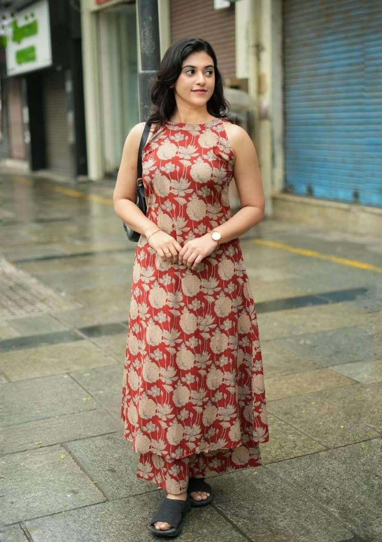 Red Printed Cotton Co-Ord Set - Indya