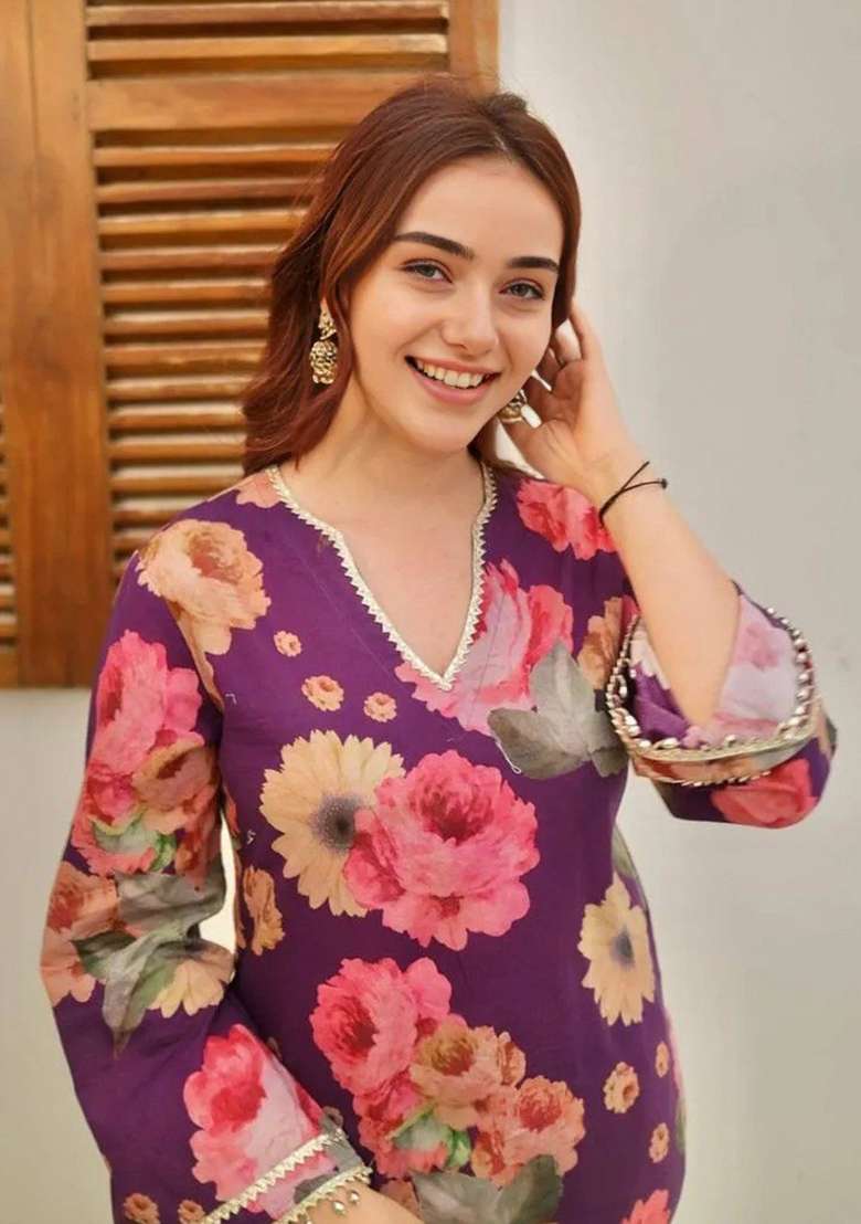 Purple Floral Print Cotton Co Ord Set - Indya