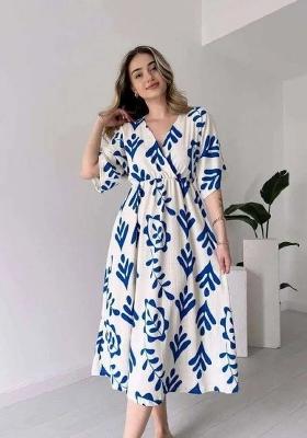 White Printed Cotton Kurta Set