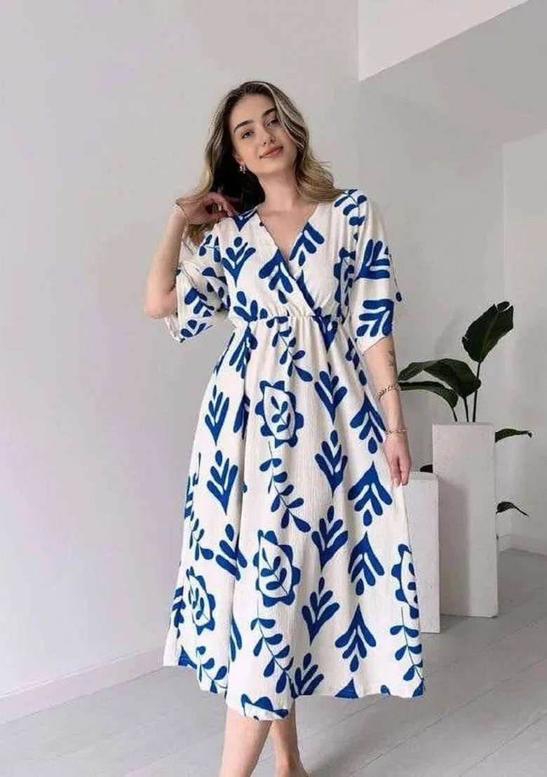 White Printed Cotton Gown - Indya