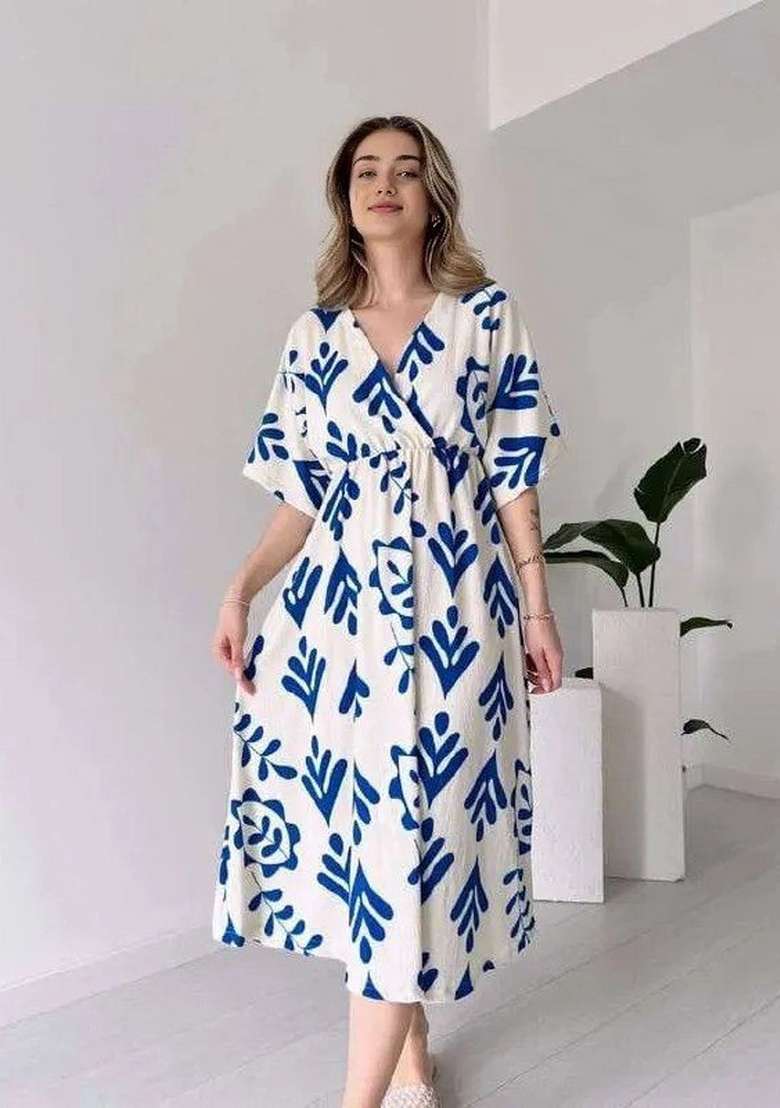 White Printed Cotton Gown - Indya