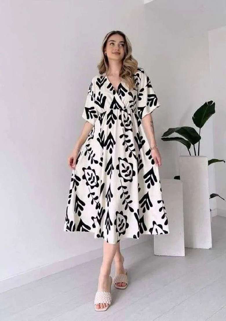 White Printed Cotton Gown - Indya