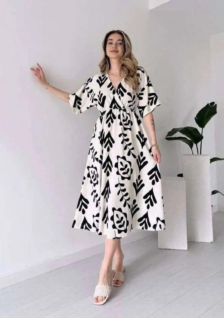 White Printed Cotton Indo Western Set - Indya