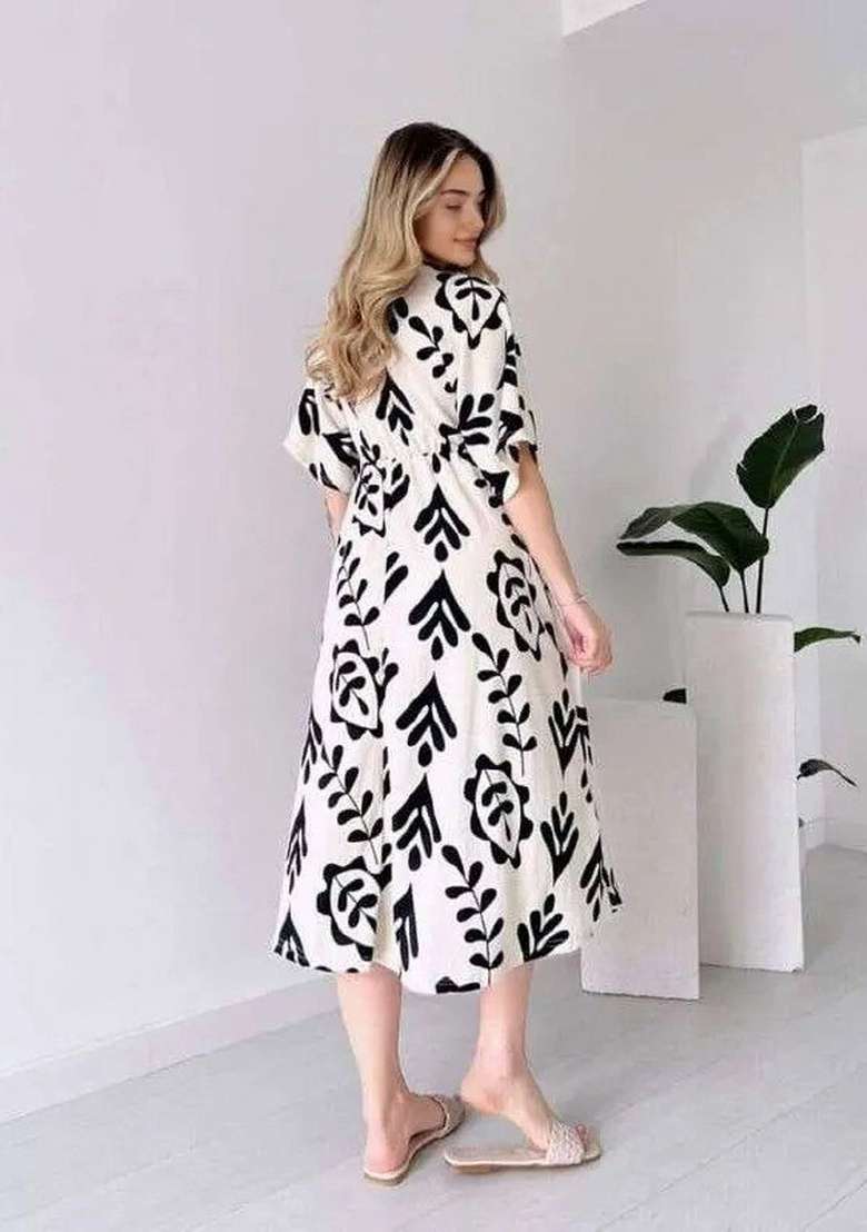 White Printed Cotton Gown - Indya