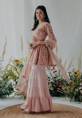 Peach Printed Cotton Kurta Set