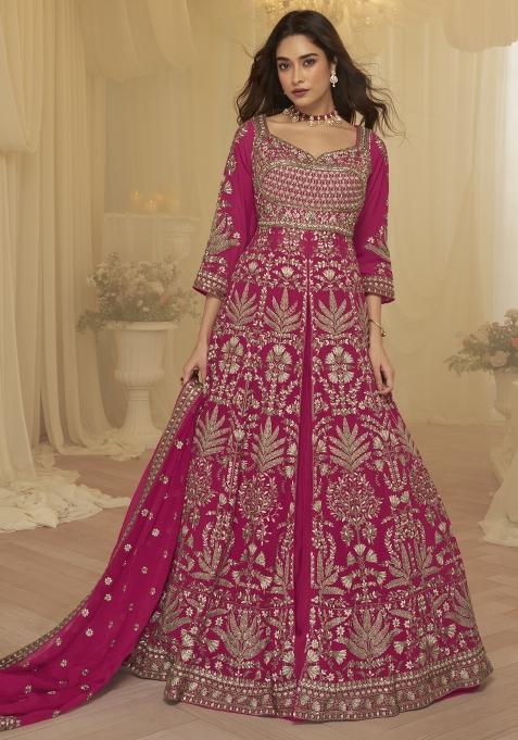 Rani Pink Embroidered Georgette Anarkali Set