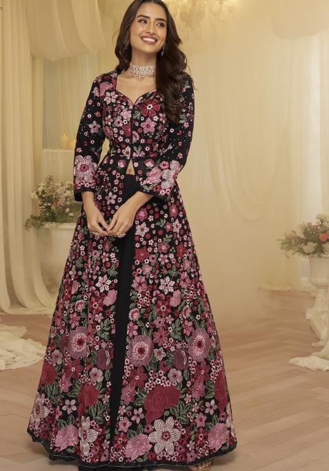 Black Embroidered Georgette Anarkali Set