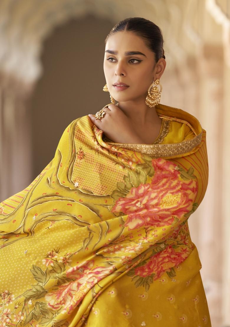 Wine Embroidered Chinnon Silk Sharara Set - Indya