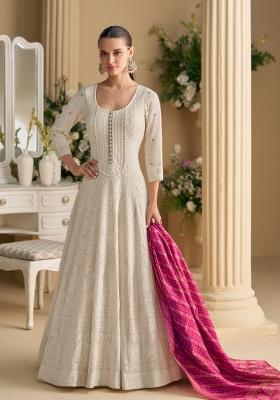 White Embroidered Georgette Anarkali Set