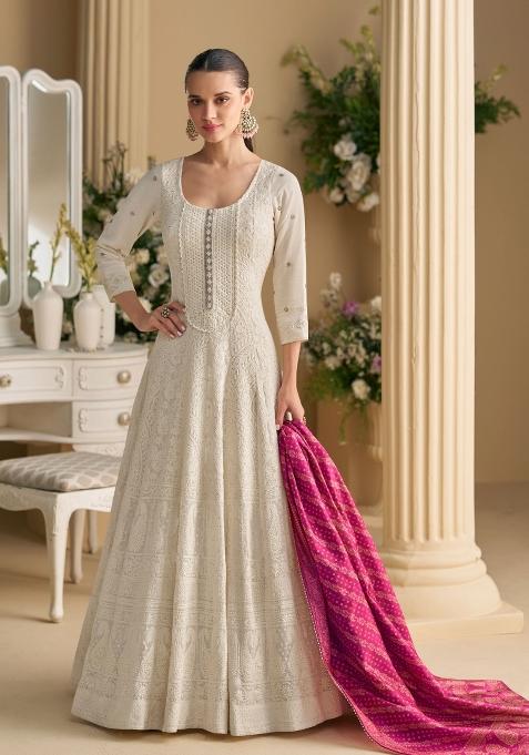 White Embroidered Georgette Anarkali Set