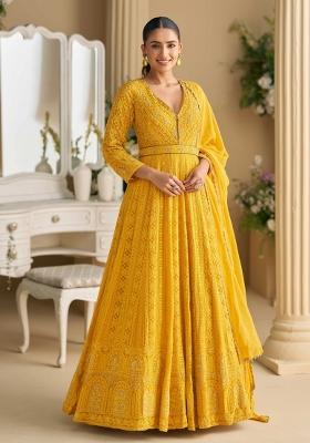 Yellow Embroidered Georgette Salwar Kameez