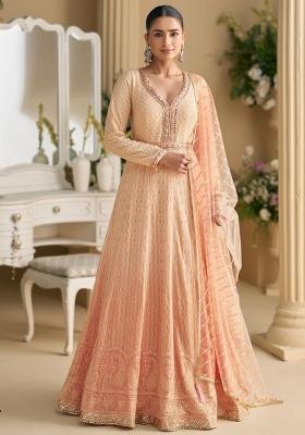Peach Embroidered Georgette Salwar Kameez
