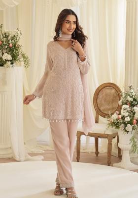 Dusty Pink Embroidered Georgette Salwar Kameez