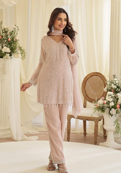 Dusty Pink Embroidered Georgette Salwar Kameez