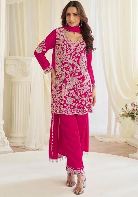 Megenta Embroidered Georgette Salwar Kameez