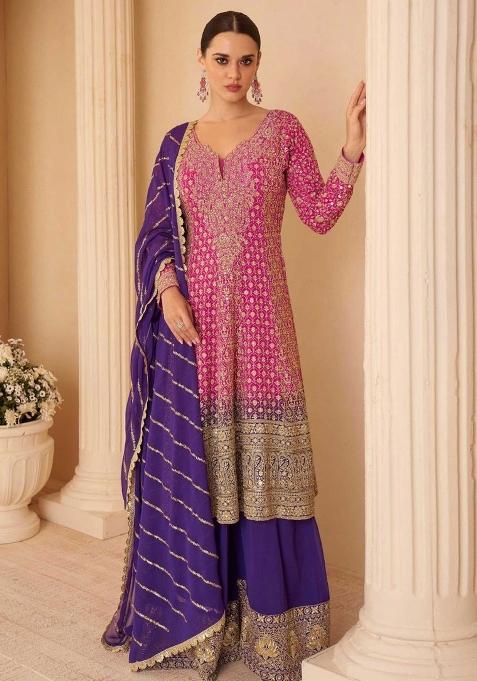 Pink Embroidered Georgette Salwar Kameez — view on Indya