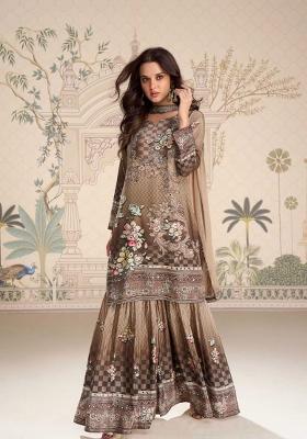 Beige Printed Creap Silk Sharara Set