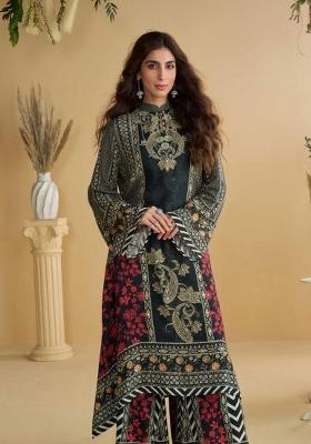 Black And Red Embroidered Crep Plazzo Set