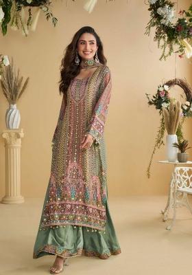 Multi Color Embroidered Crep Plazzo Set