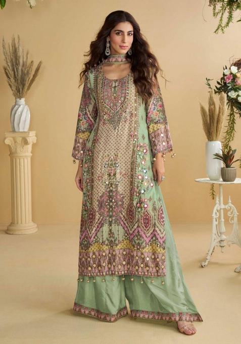 Multi Color Embroidered Crep Plazzo Set