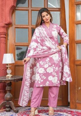 Pink Printed Cotton Kurta Set