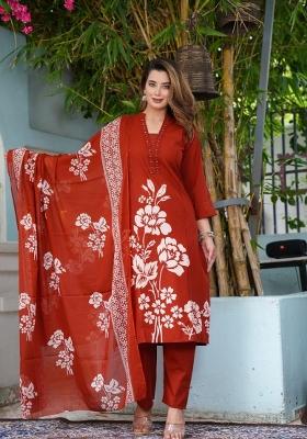 Orange Printed Cotton Kurta Set