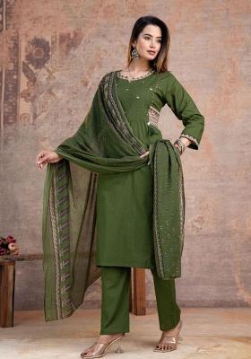 Green Printed Cotton Kurta Set