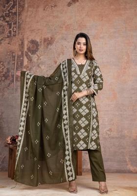 Green Printed Cotton Kurta Set