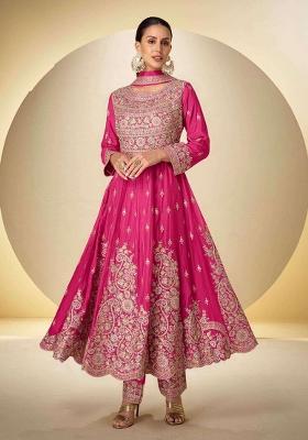 Pink Codding Dori And Sequence Work Silk Anarkali Set