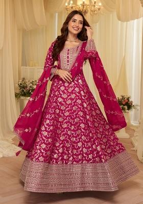 Pink Codding Dori And Sequence Work Silk Anarkali With Dupatta
