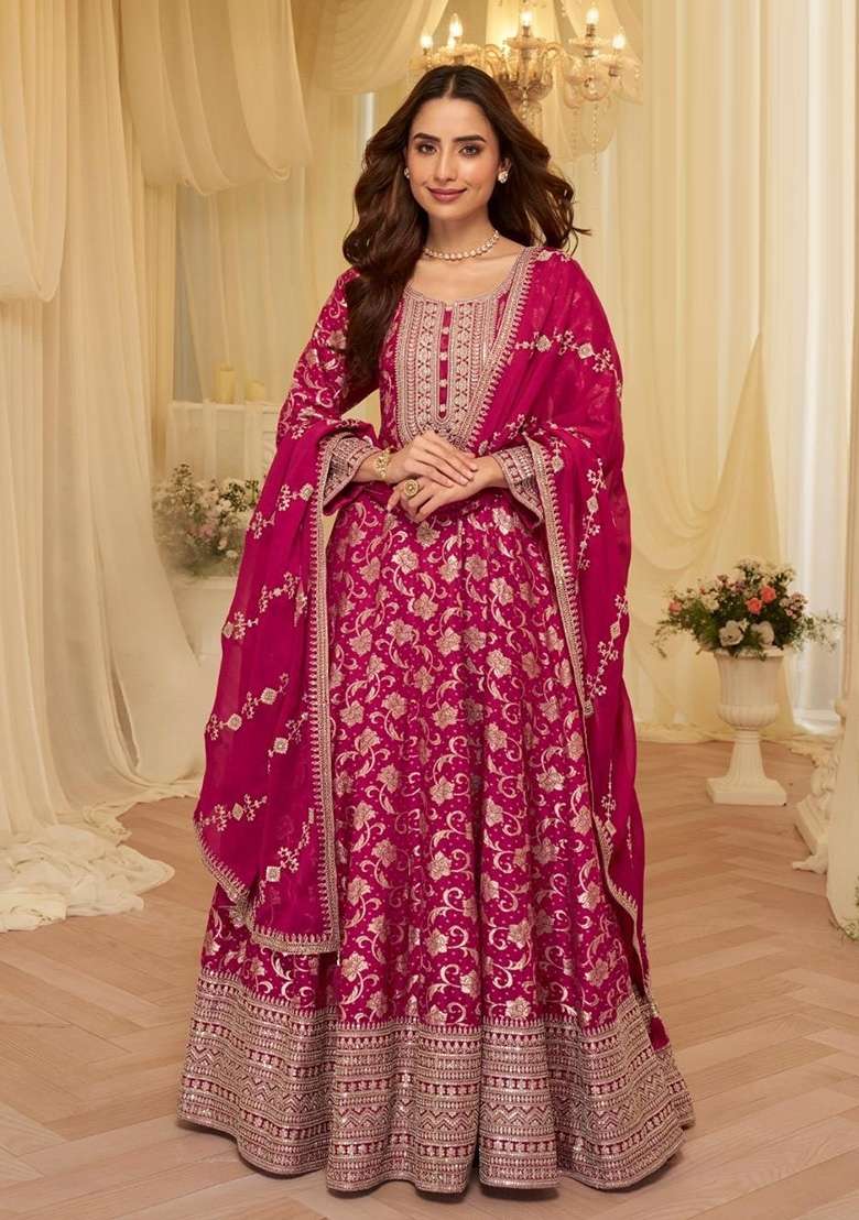 Pink Codding Dori And Sequence Work Silk Blend Anarkali With Dupatta - Indya