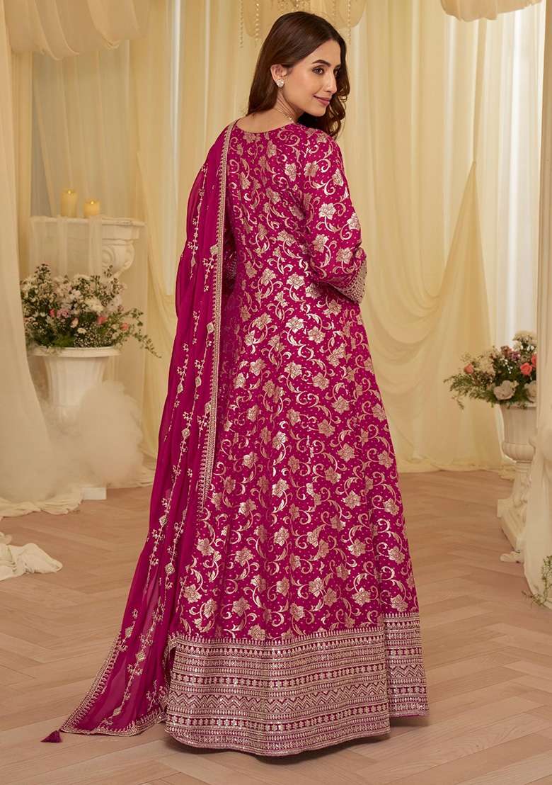 Pink Codding Dori And Sequence Work Silk Blend Anarkali With Dupatta - Indya