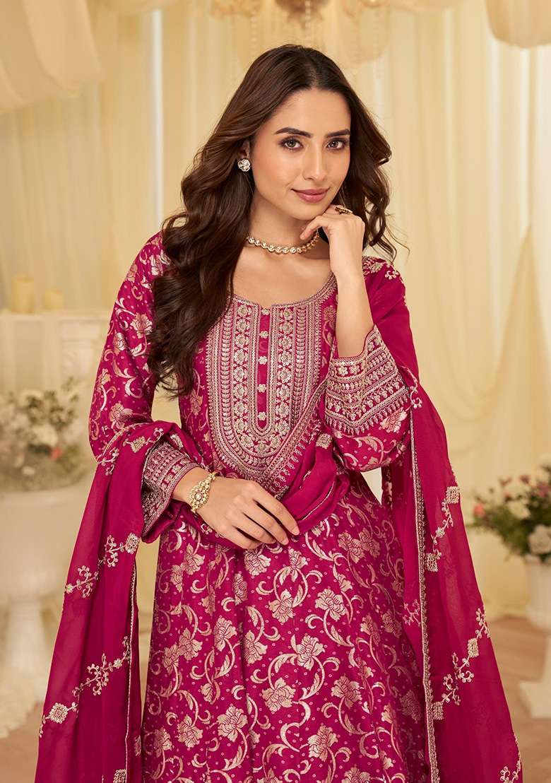Pink Codding Dori And Sequence Work Silk Blend Anarkali With Dupatta - Indya