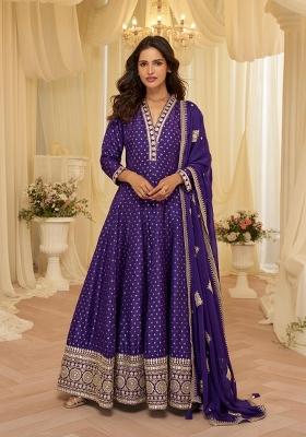 Purple Codding Dori And Sequence Work Silk Anarkali With Dupatta