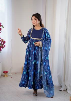 Blue Printed Georgette Anarkali Set