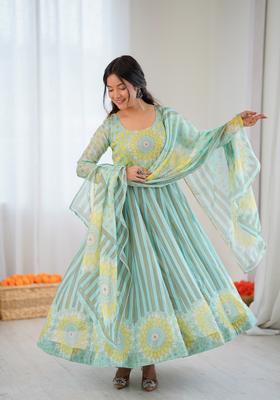 Pista Printed Silk Kurta Set