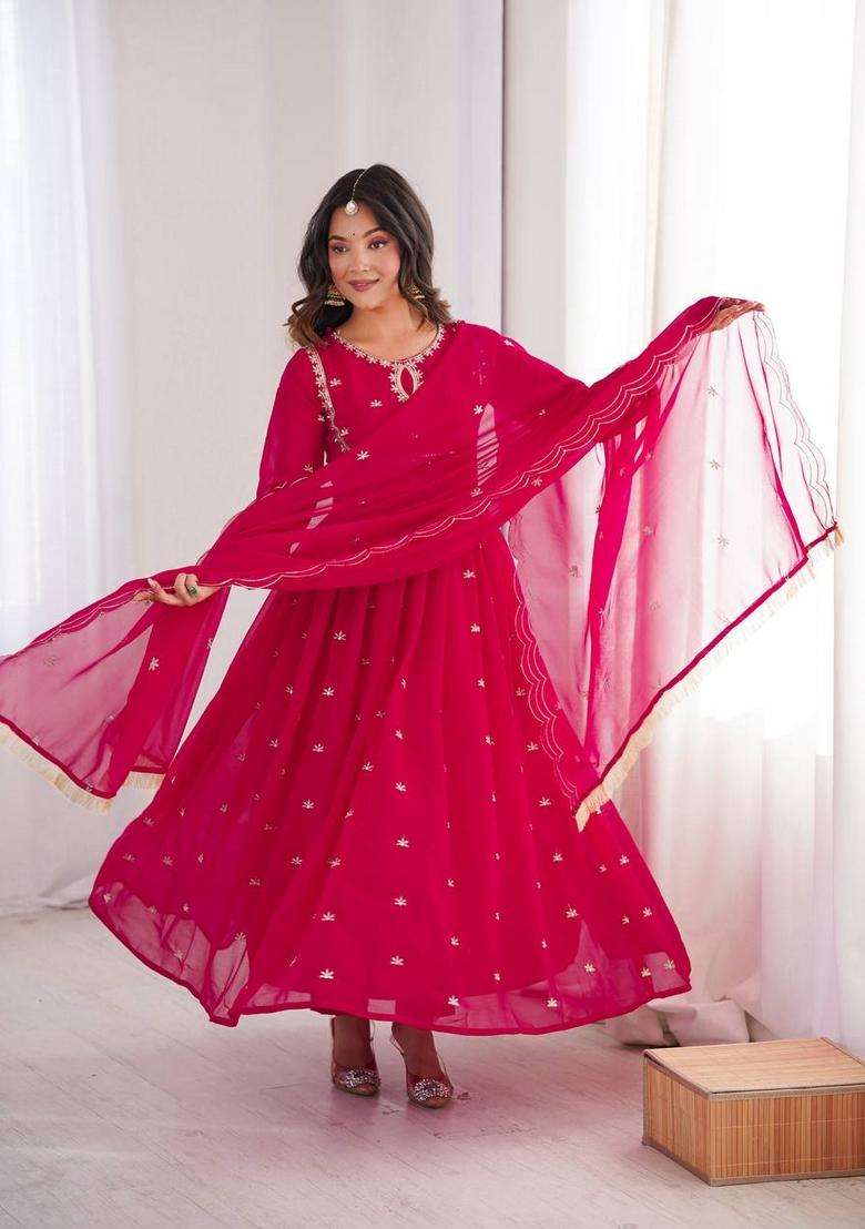 Pink Sequin Work Georgette Anarkali Set - Indya