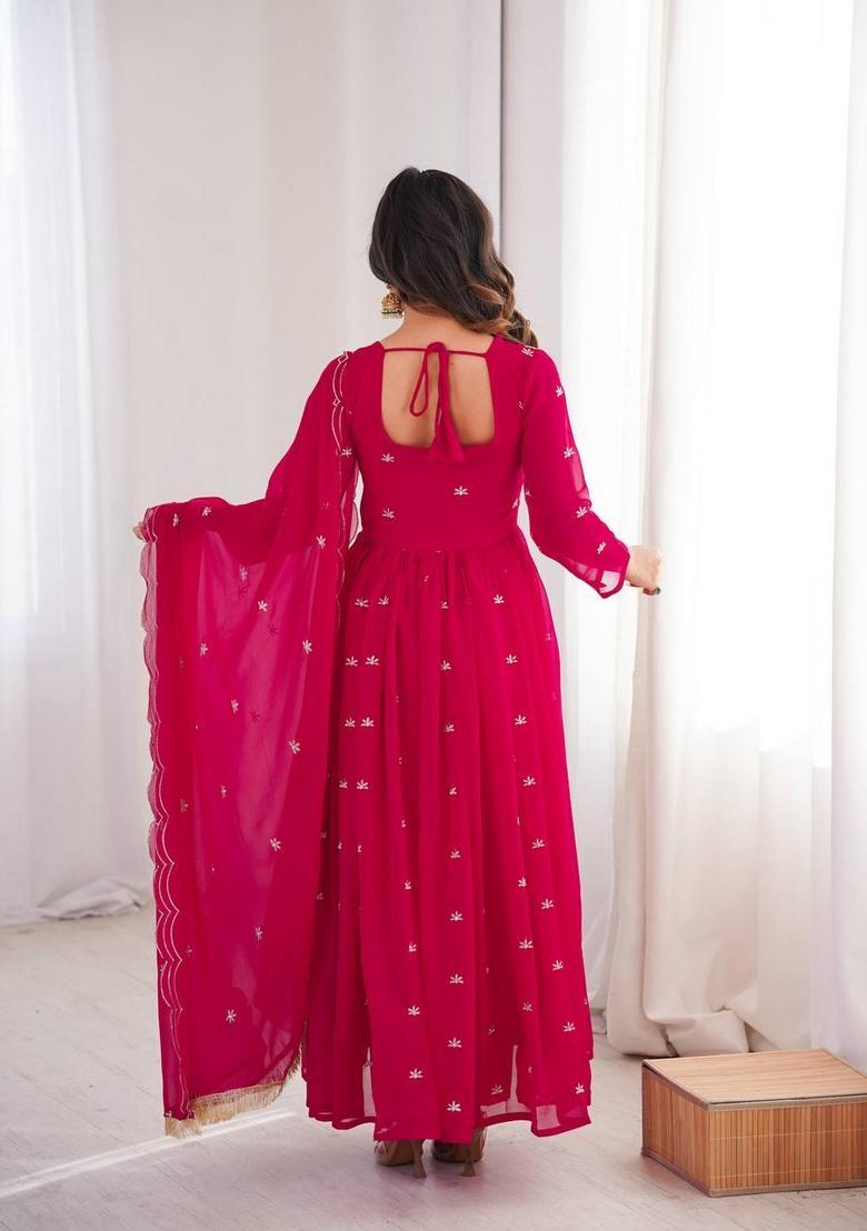 Pink Embroidery Georgette Anarkali Set - Indya