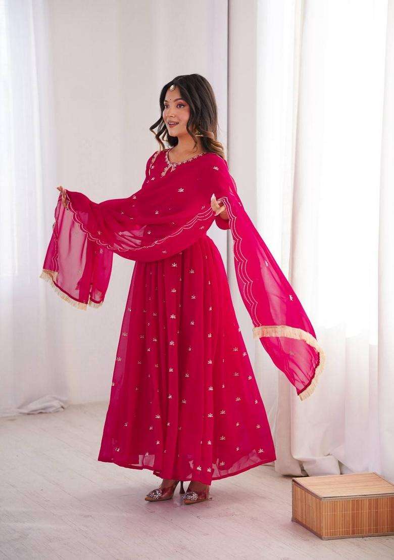 Pink Sequin Work Georgette Anarkali Set - Indya