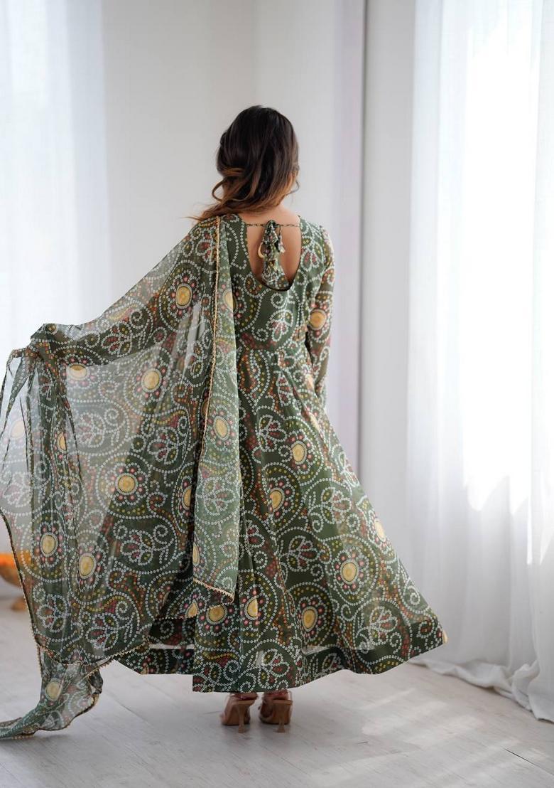 Magenta Printed Georgette Anarkali Set - Indya