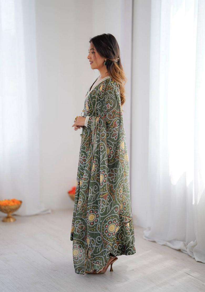 Magenta Printed Georgette Anarkali Set - Indya