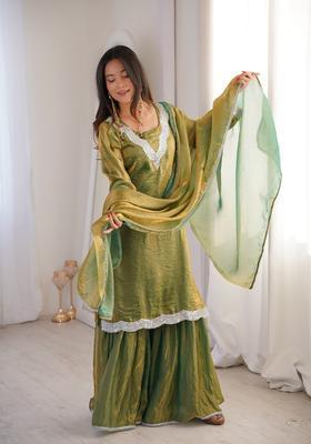 Magenta Lace Work Fendy Sharara Set